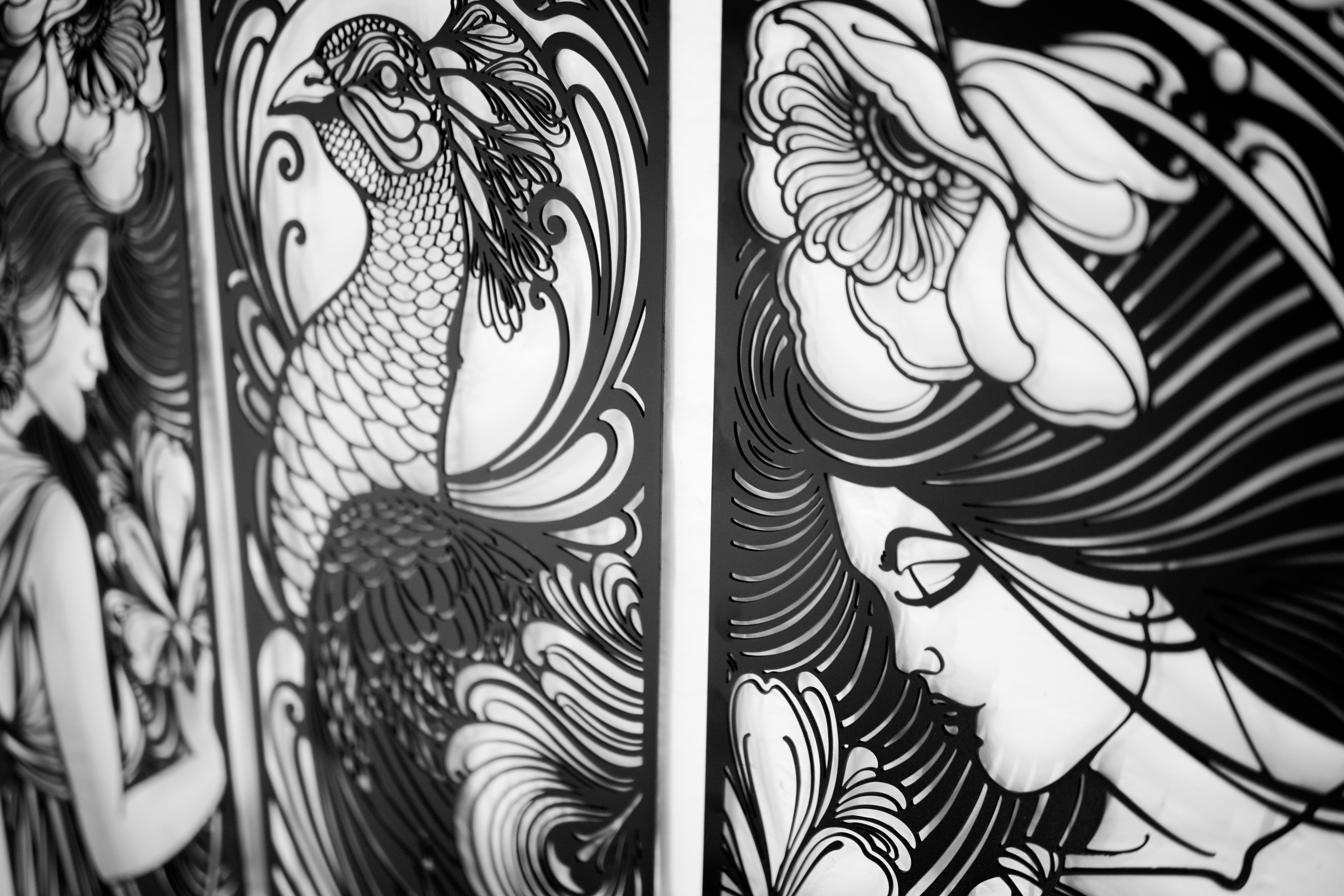 Peacock Nouveau Triptych