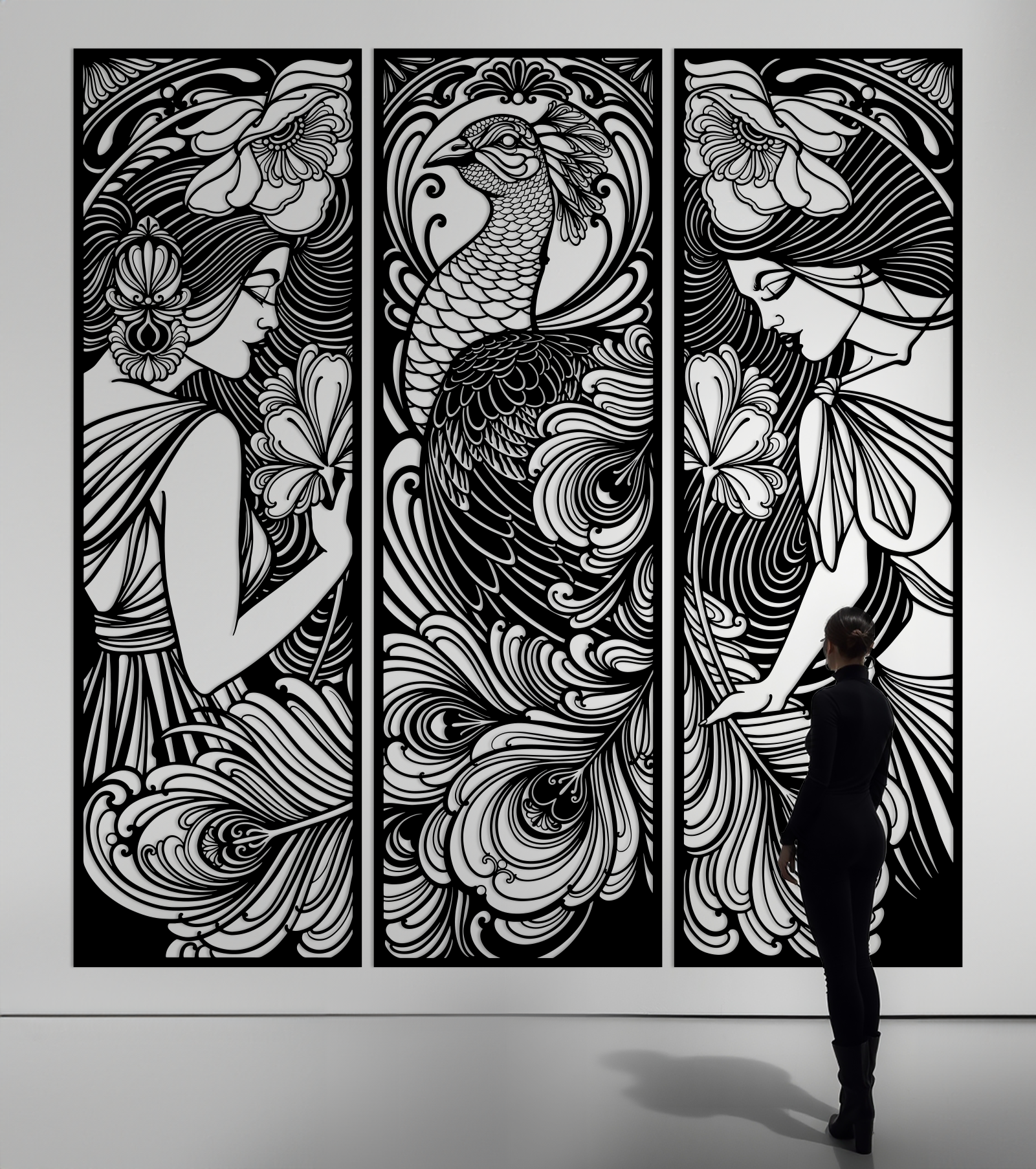 Peacock Nouveau Triptych